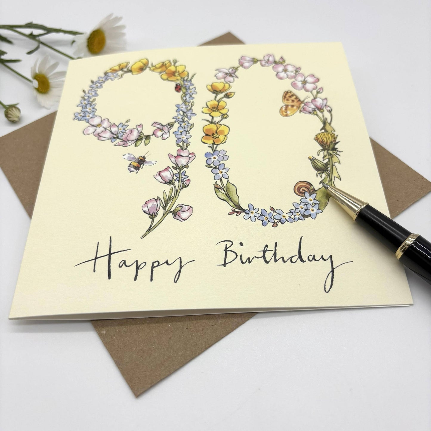 90th Birthday Card - Wildflower