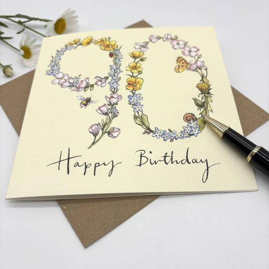 90th Birthday Card - Wildflower