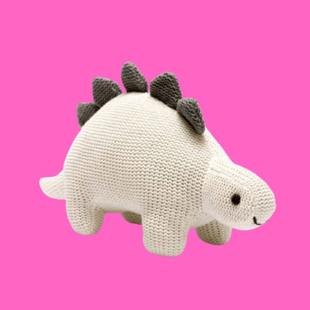 White Organic Cotton Knit Stegosaurus Dinosaur Rattle