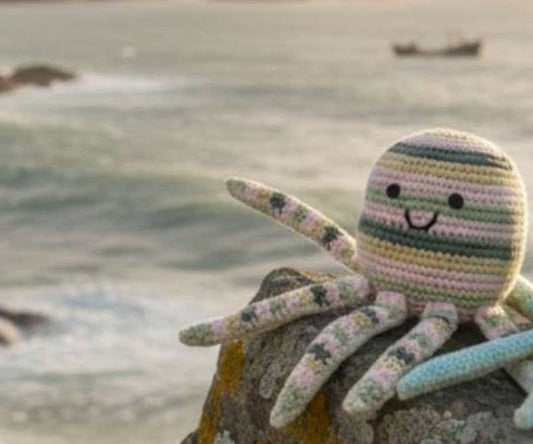 Crochet Pastel Octopus Baby Rattle Organic Cotton