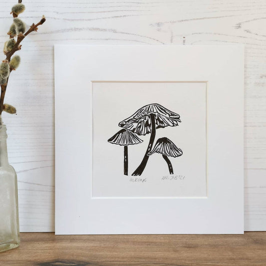Inkcap Fungi Hand Printed Lino Art Print