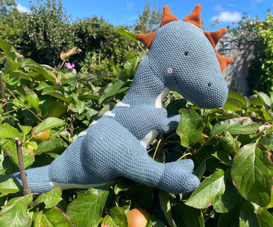 Large Organic Cotton Dinosaur Plush Toy, T Rex Blue