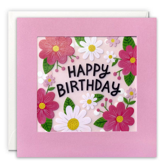 Pink & White Flowers Confetti Birthday Card