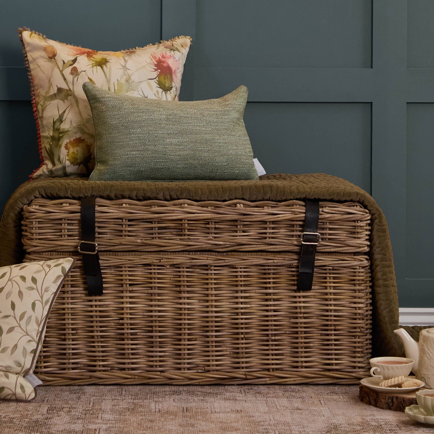 Jedburgh Textured Woven Rectangular Cushion Sage