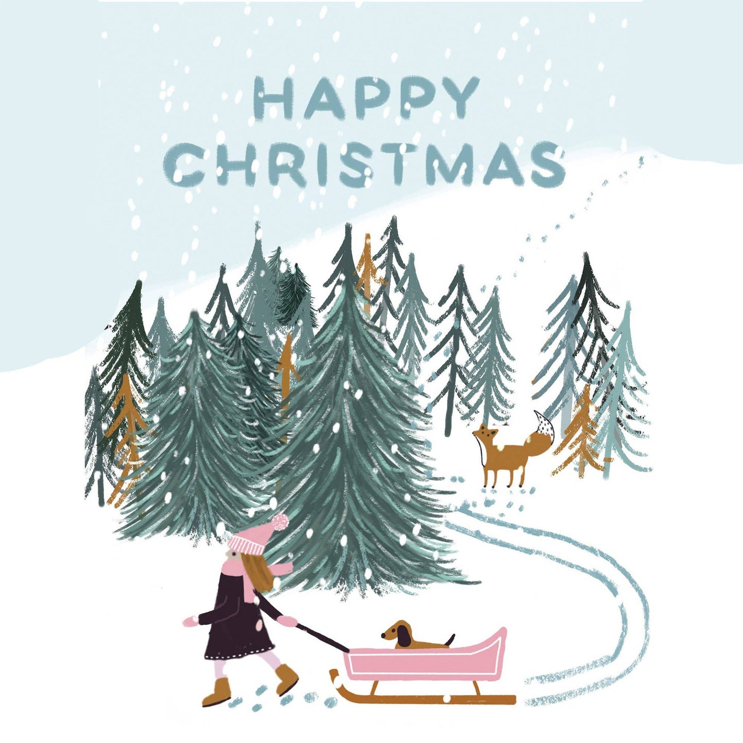 Girl Looking for Christmas Tree Card