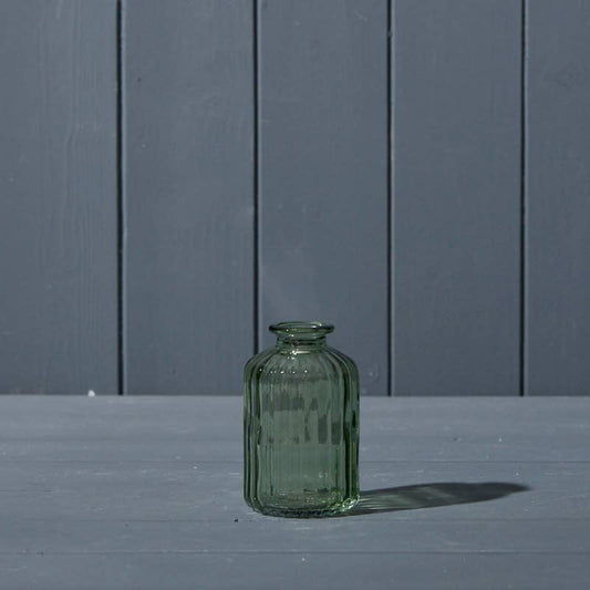Vintage Green Ribbed Glass Bottle