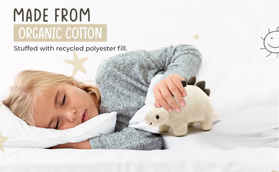 White Organic Cotton Knit Stegosaurus Dinosaur Rattle