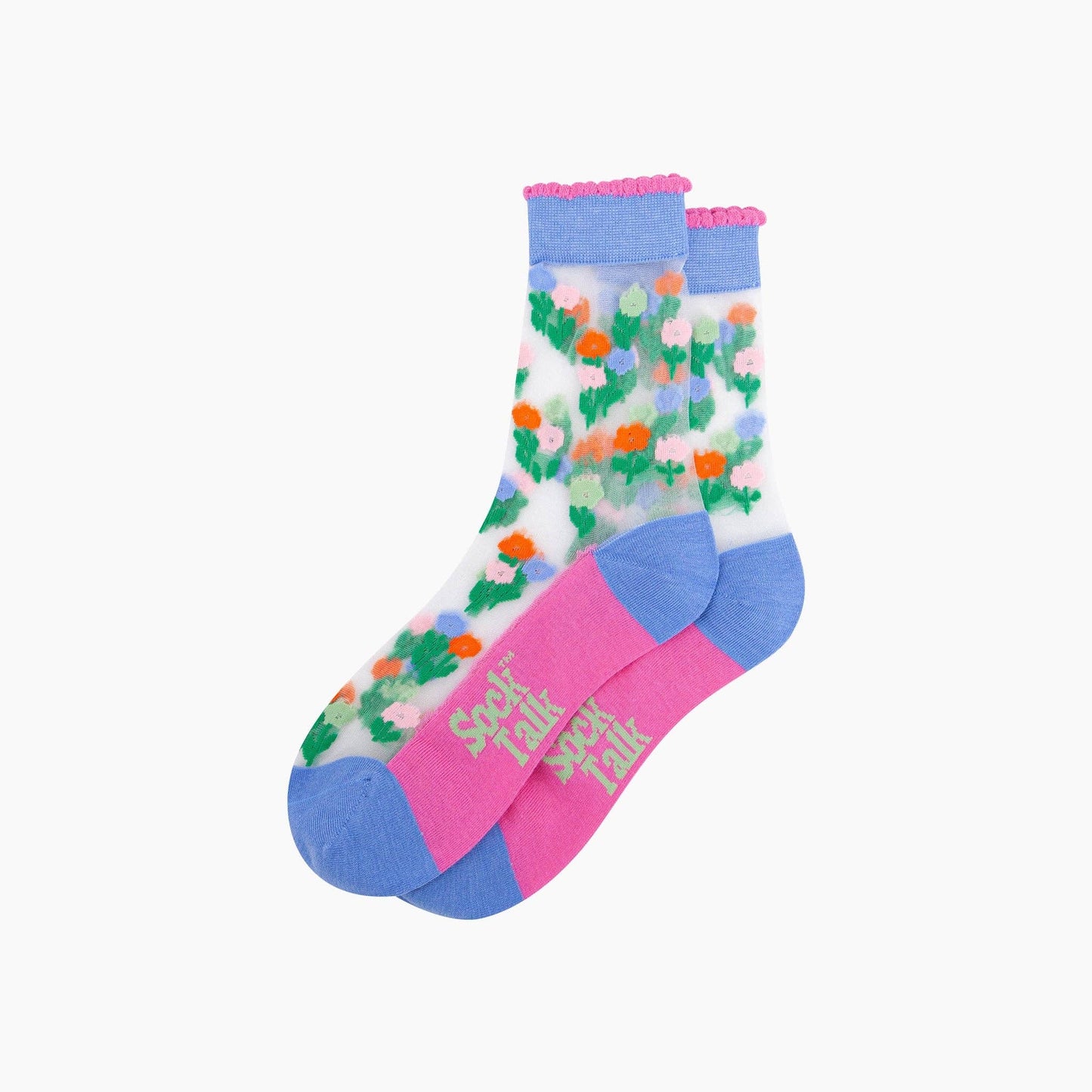 Floral Posy Combed Cotton Sheer Pop Socks