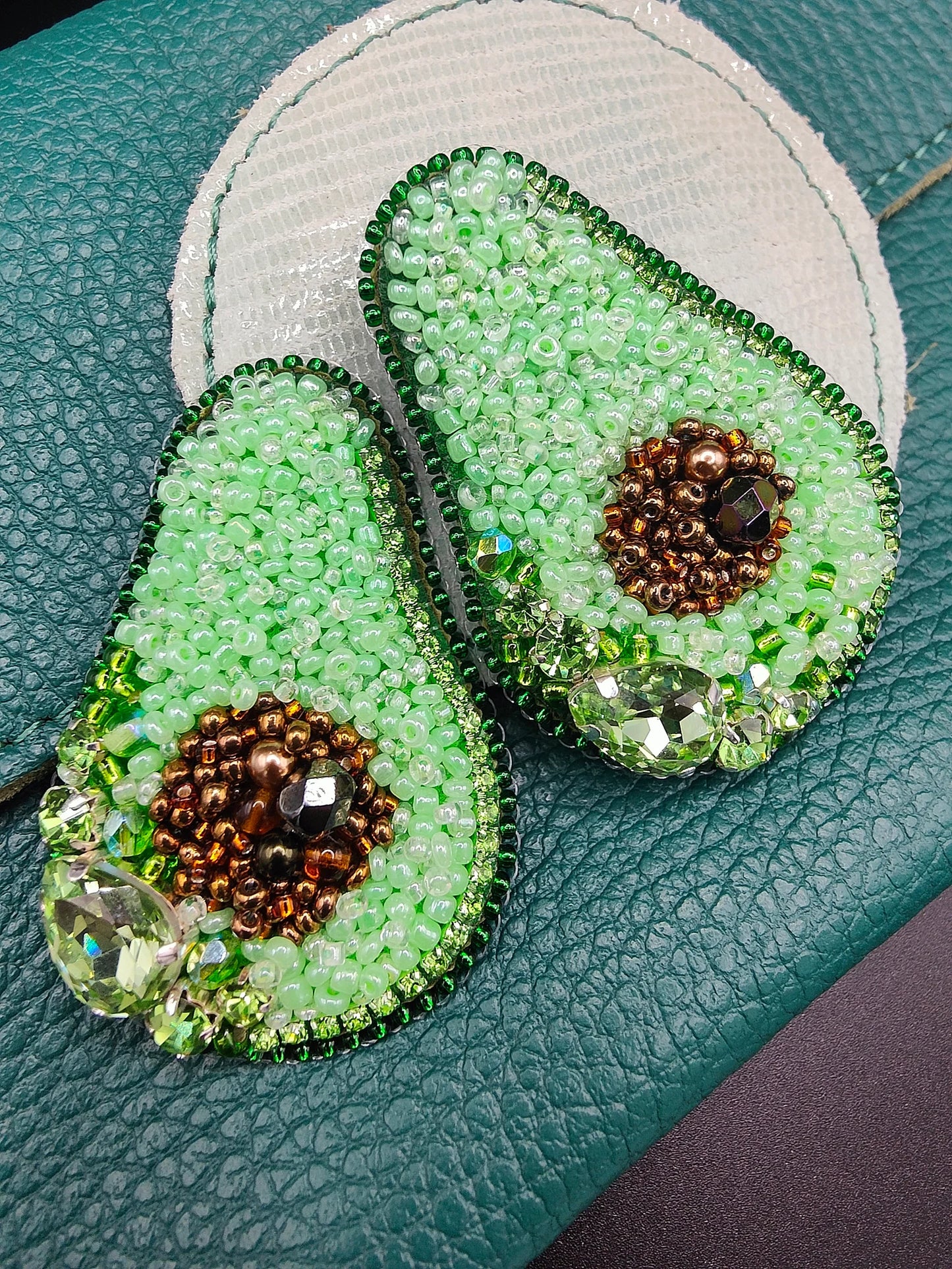 Handmade Beaded Avocado Brooch