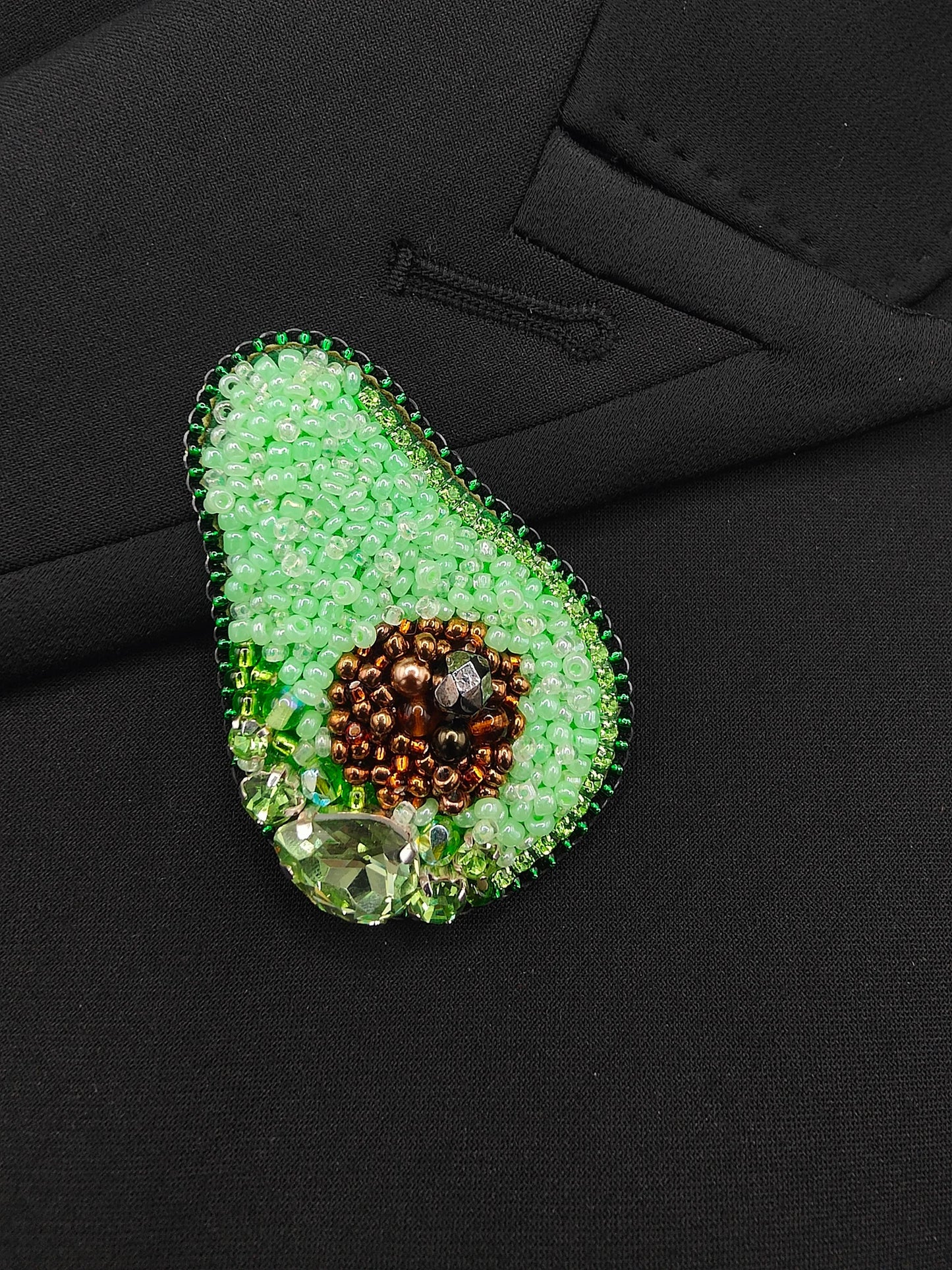 Handmade Beaded Avocado Brooch