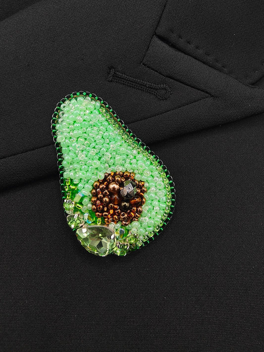 Handmade Beaded Avocado Brooch