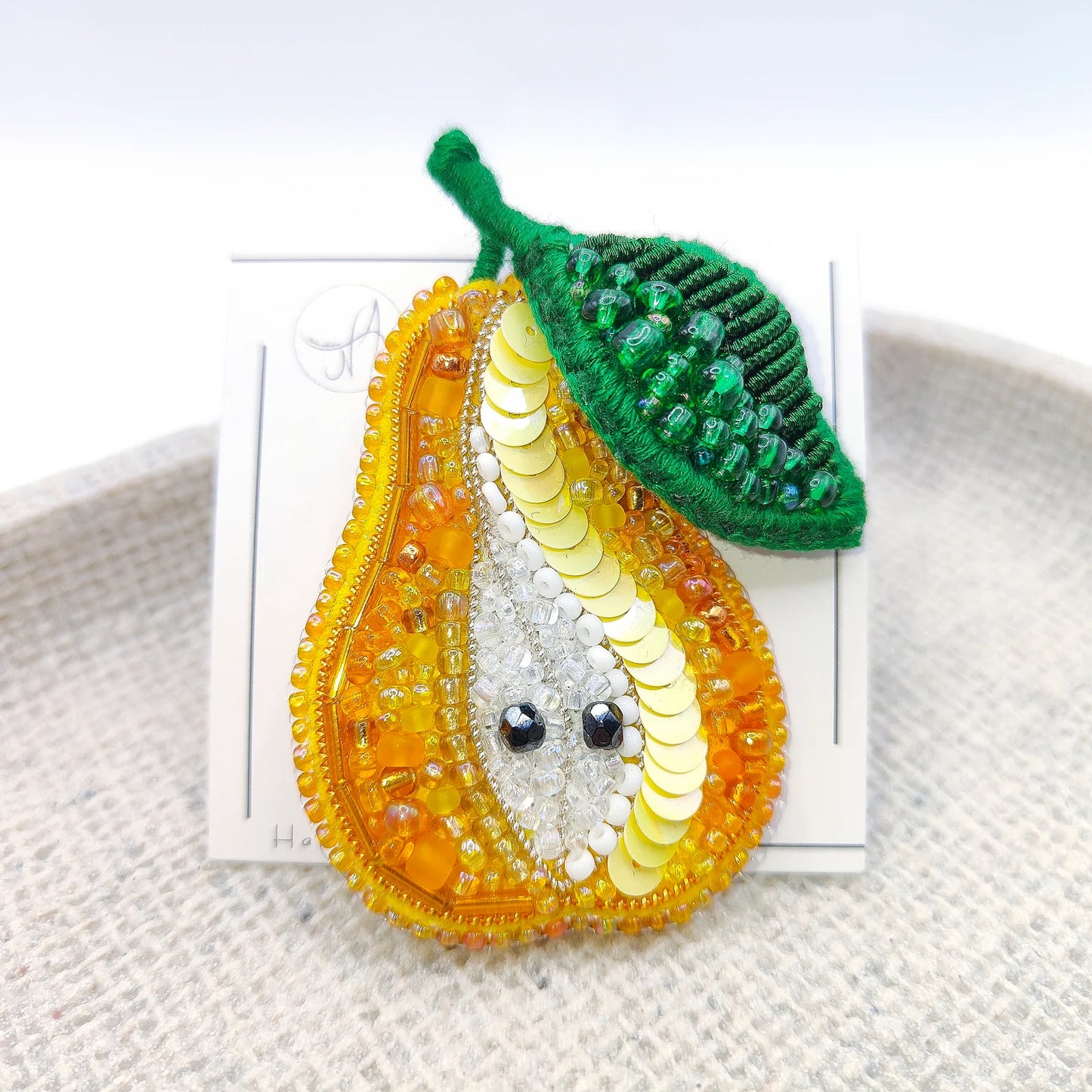 Handmade Beaded Pear Brooch