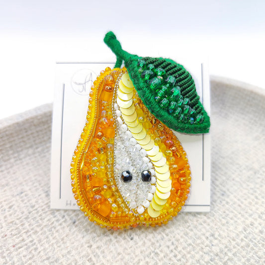 Handmade Beaded Pear Brooch