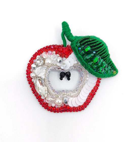 Handmade Beaded Apple Brooch