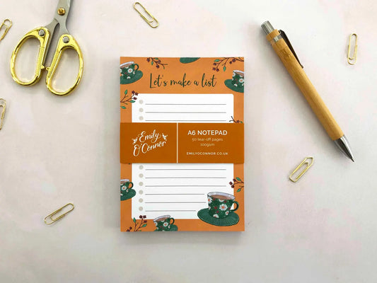Yellow Tea Floral A6 To Do List Notepad