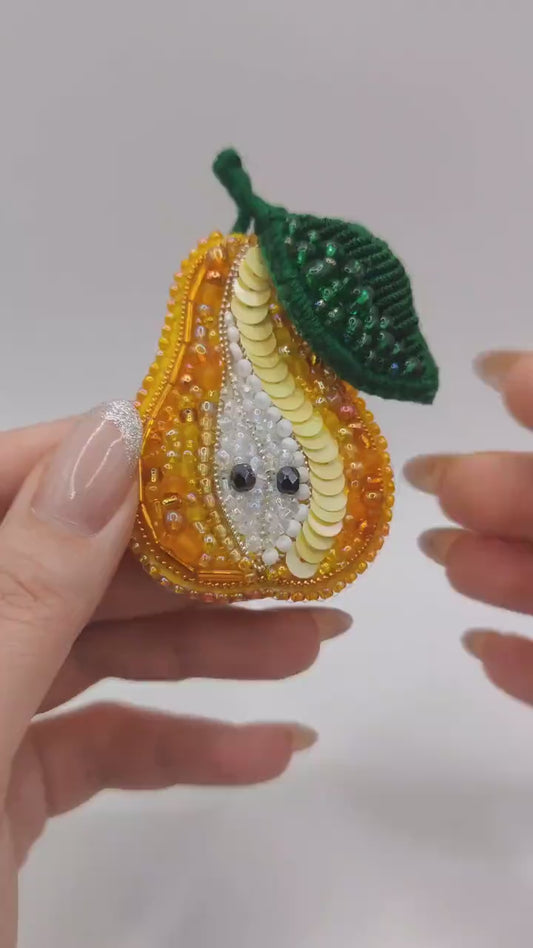 Handmade Beaded Pear Brooch